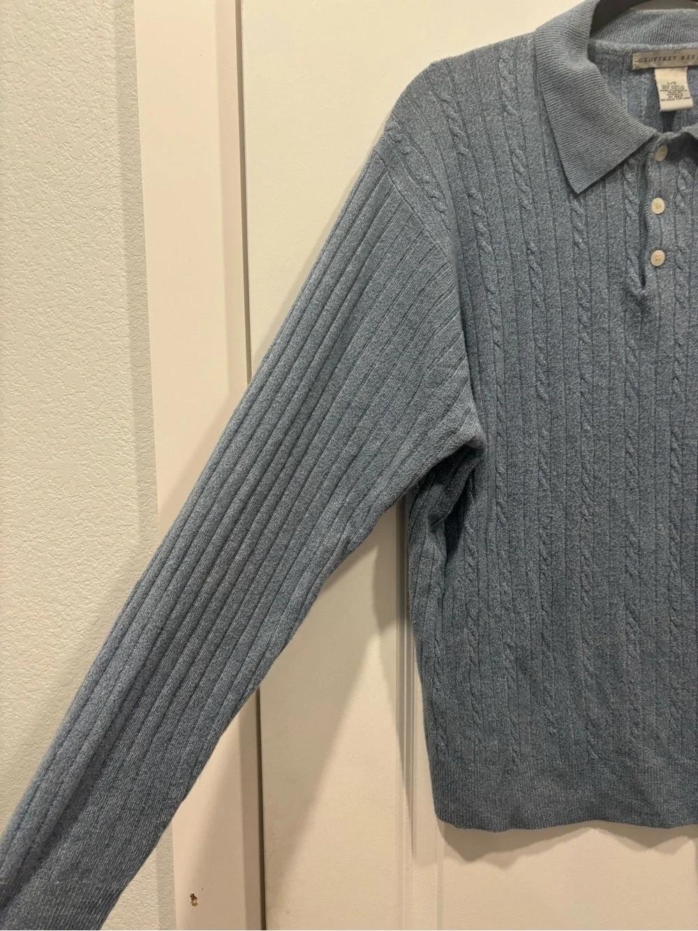 Geoffrey Beene Men's Light Blue Cable-Knit Polo Sweater